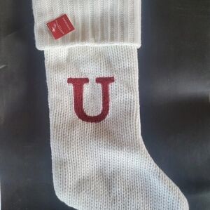 Target Wondershop Letter Monogram Stocking Initial "U" white Cable Knit 18” NEW